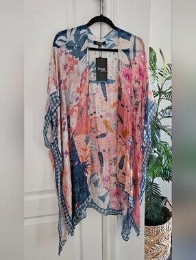 Lightweight Floral Mixed-Print Kimono - Pink & Blue
